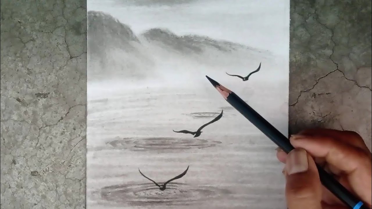 Easy scenery drawing ideas for beginners / charcoal pencil drawing - YouTube